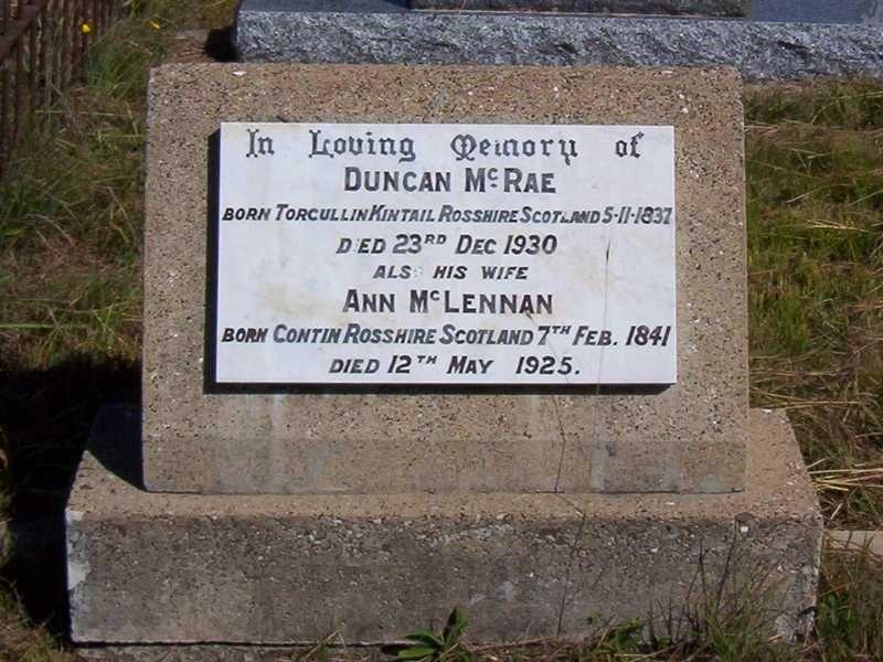 Photo of headstones/Ann McLennan (m McRae) d12May1925 hdstn Kilcoy